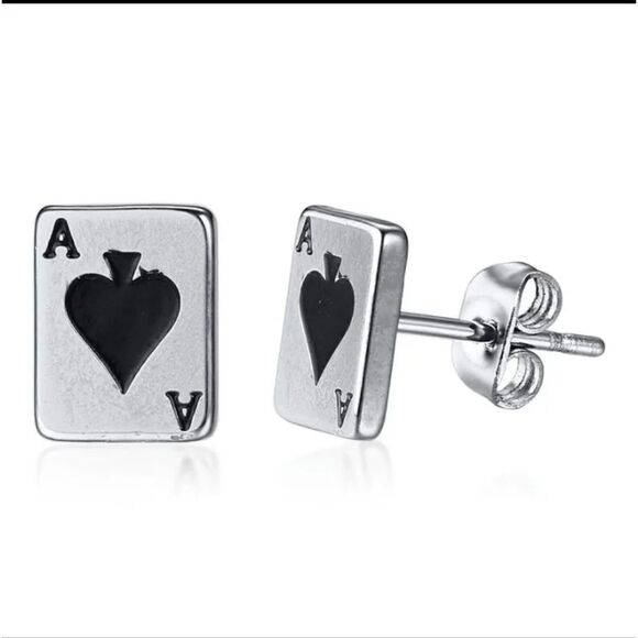 Stainless Steel Ace of Spade Stud Earrings Unisex - Picture 1 of 7